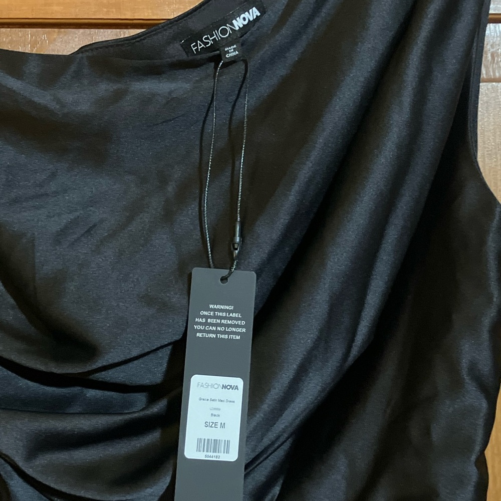 NWT Fashion Nova Black “Gracie Satin Maxi Dress” - Picture 3 of 8